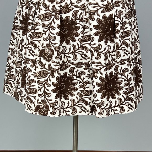 Talbots Womens Floral Pleated A Line Skirt Brown Linen Blend Pockets size 16 - Picture 6 of 11